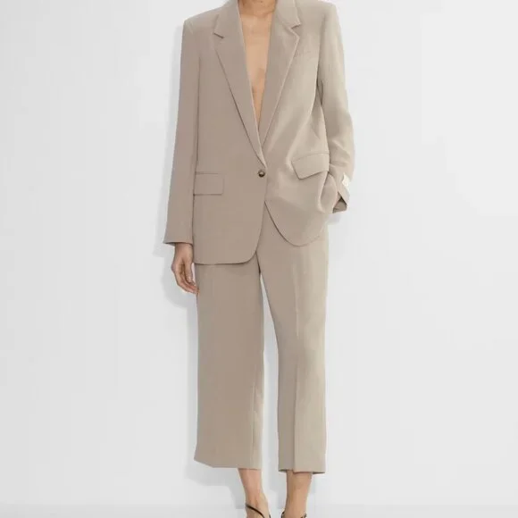 Aritzia The Effortless Pant Crepette Nomad Taupe Cropped Size 4 High Rise Wide - Picture 1 of 10